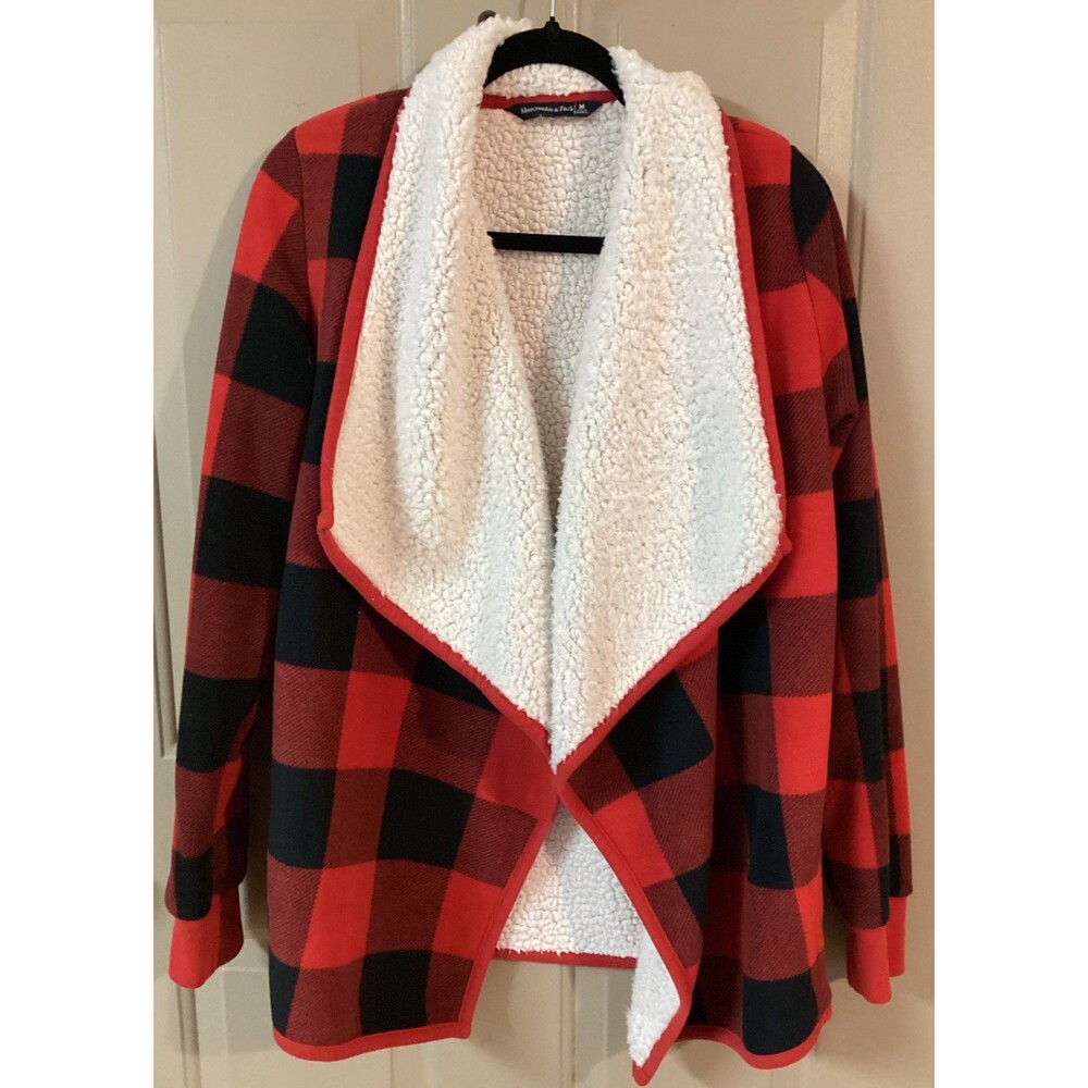 Abercrombie & Fitch Buffalo Plaid Sherpa Lined Cardigan Sweater Jacket  M